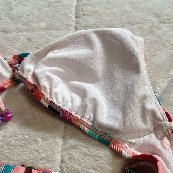 Bar III Multi Waves Printed Strappy Bralette Bikini Swim Top Pink Purple size L - Picture 13 of 14